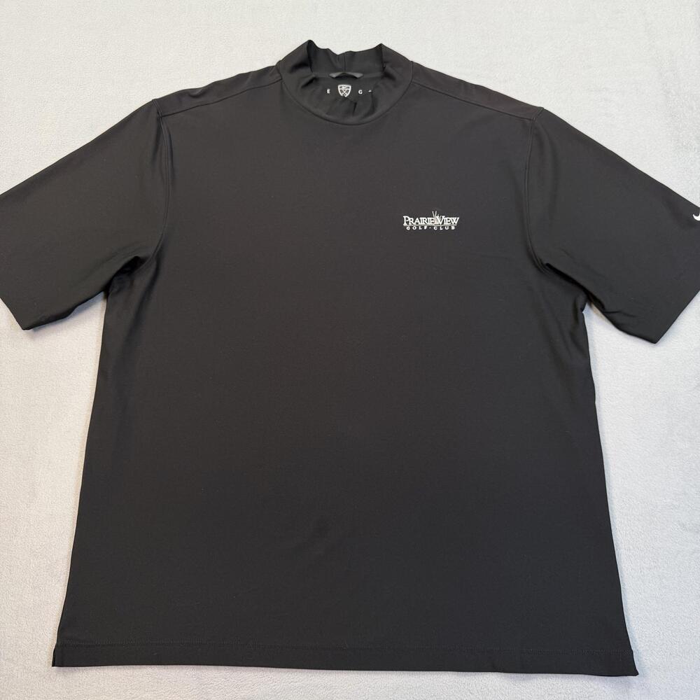 Nike Golf Shirt Mens XL Black Dri-FIT UV Mock Neck Prairie View Golf Club Top